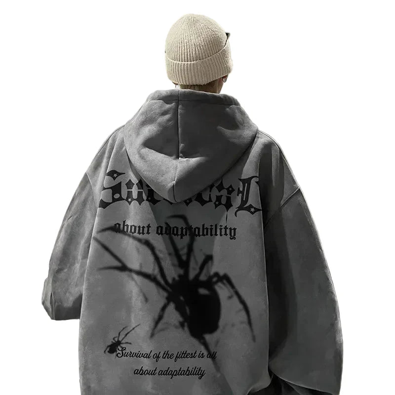 Sweat à capuche oversize avec motif araignée gothique