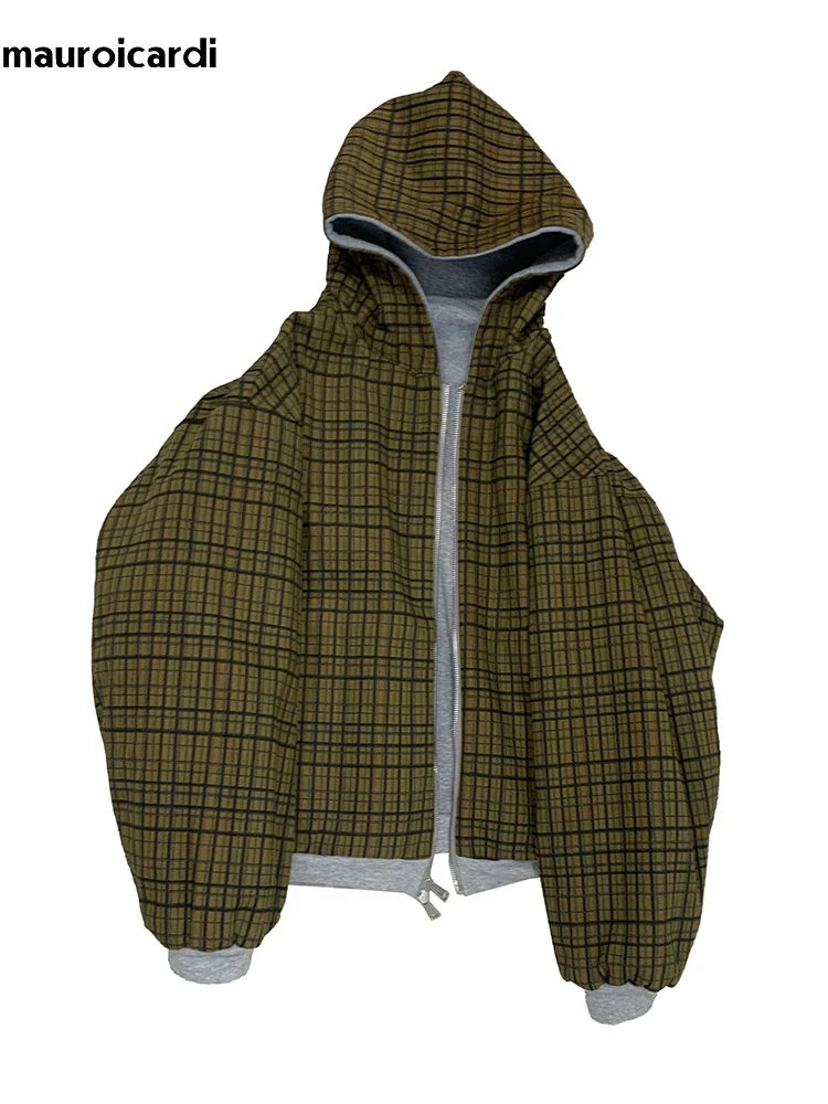 Reversible Plaid-Lined Oversized Hoodie