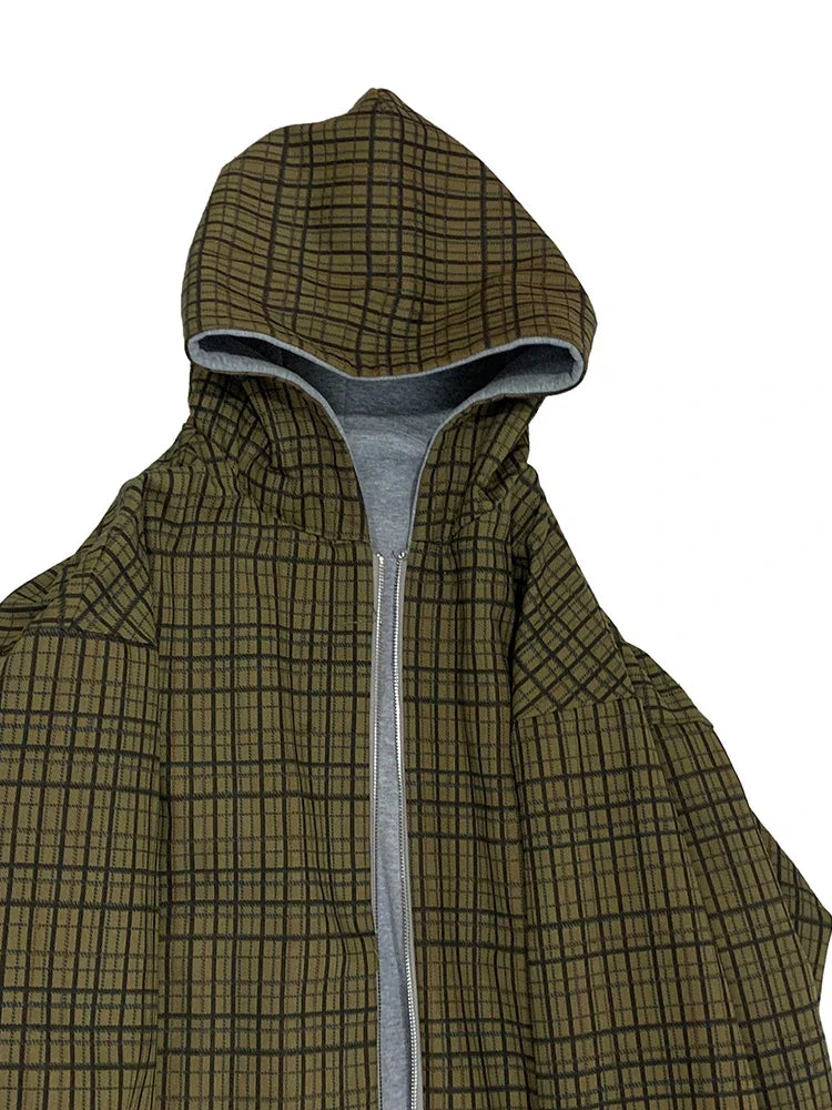 Reversible Plaid-Lined Oversized Hoodie